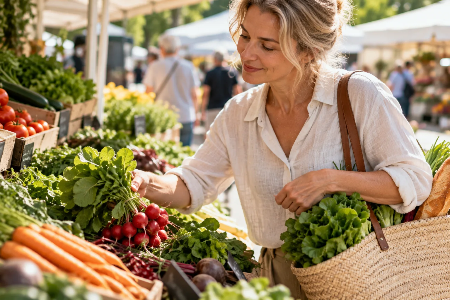жінка обирає продукти